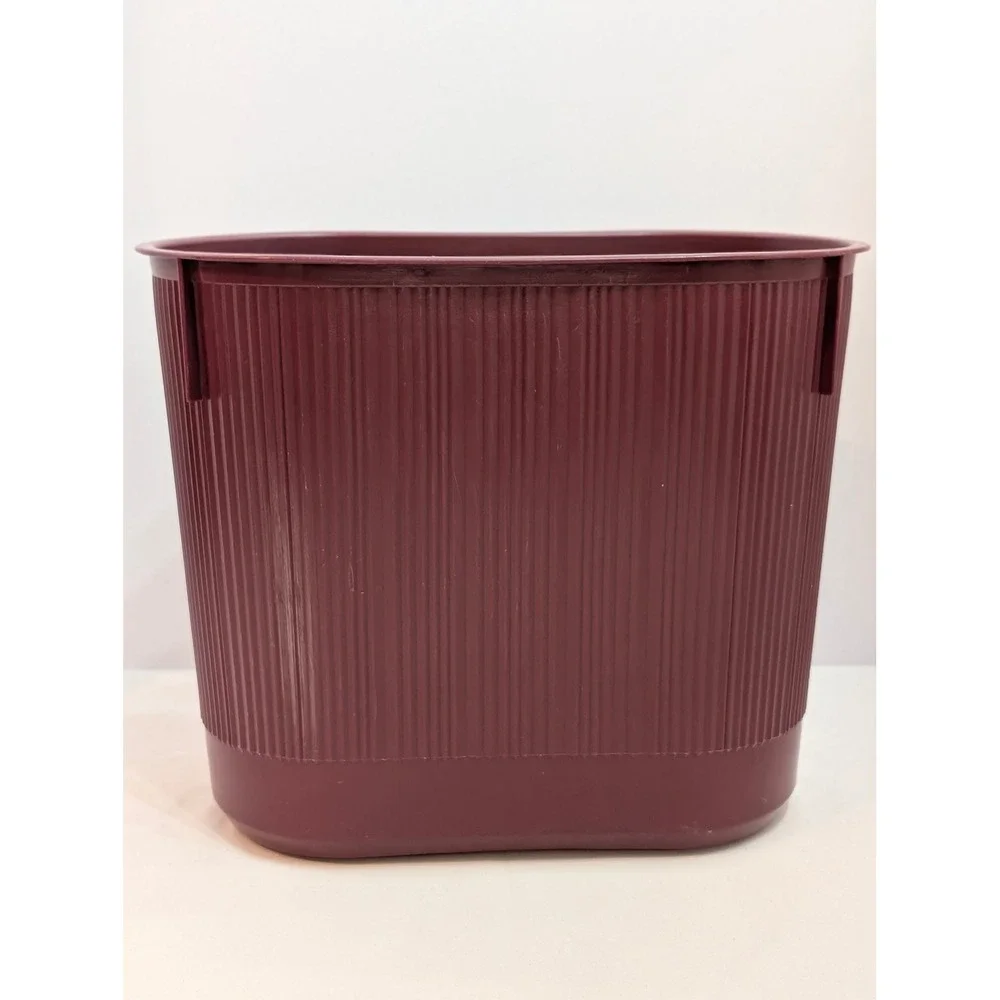 Vintage Rubbermaid Wastebasket Maroon Ribbed Plastic Trash Can 2954